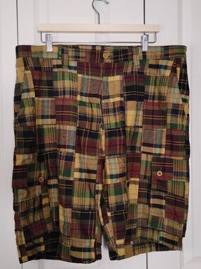 Pendleton Men’s Multicolor Cotton Plaid Patch-work Cargo Pockets Shorts Size 38